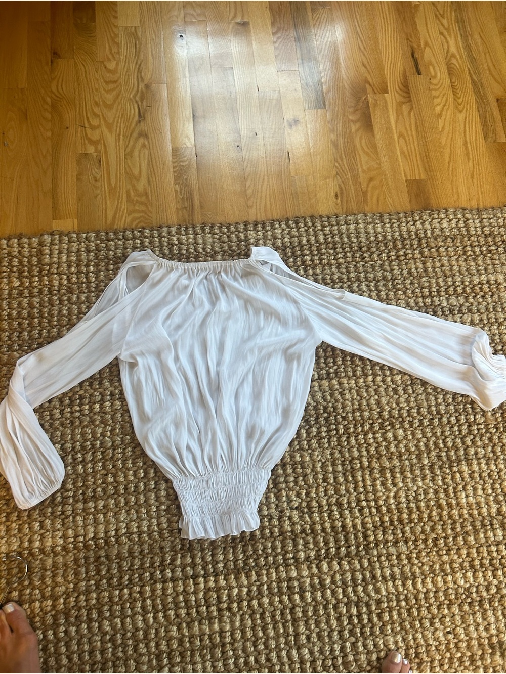 Ramy Brook White Sheer Off-Shoulder Top